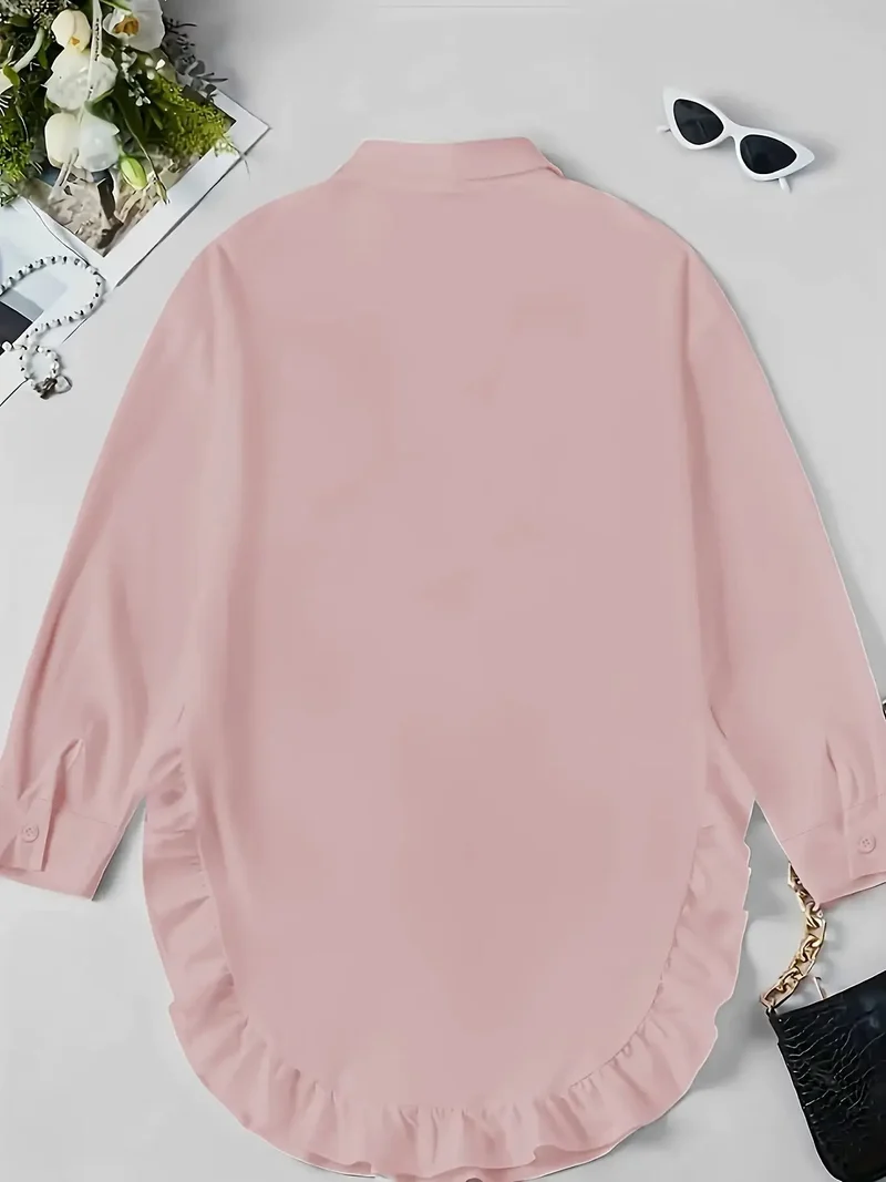 Women's Breathable Fabric Button Front Blouse | Relaxed Oversized Ruffle Summer Top