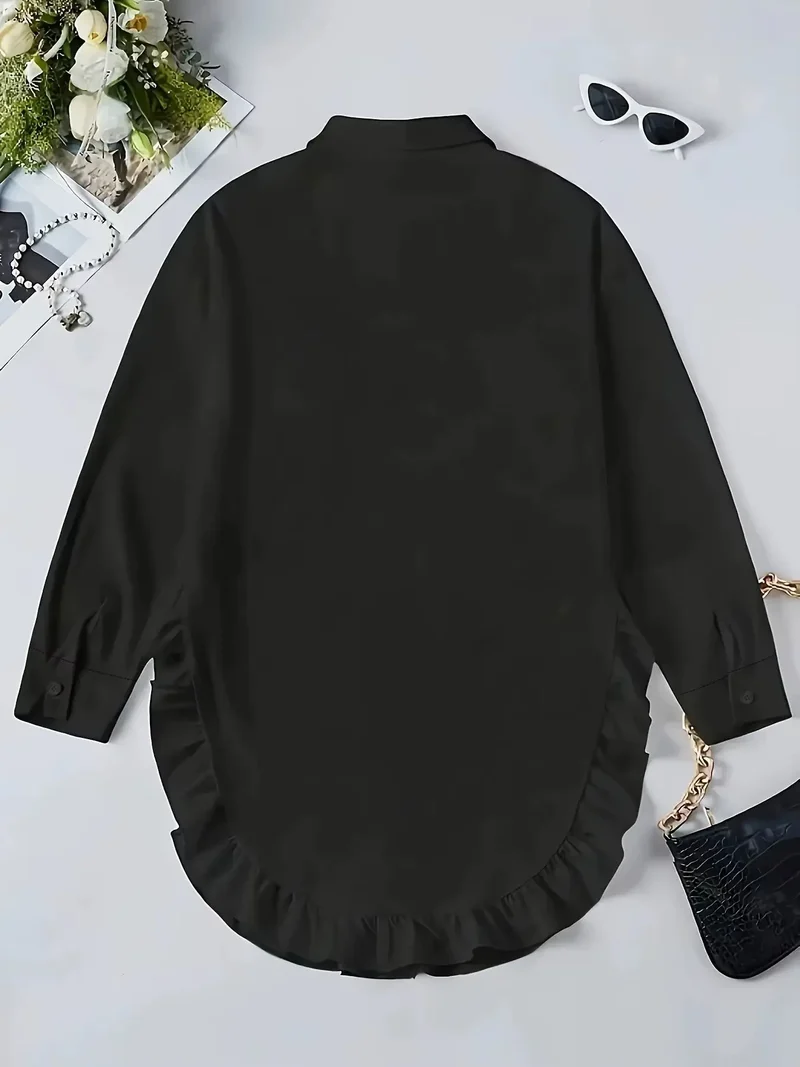 Women's Breathable Fabric Button Front Blouse | Relaxed Oversized Ruffle Summer Top