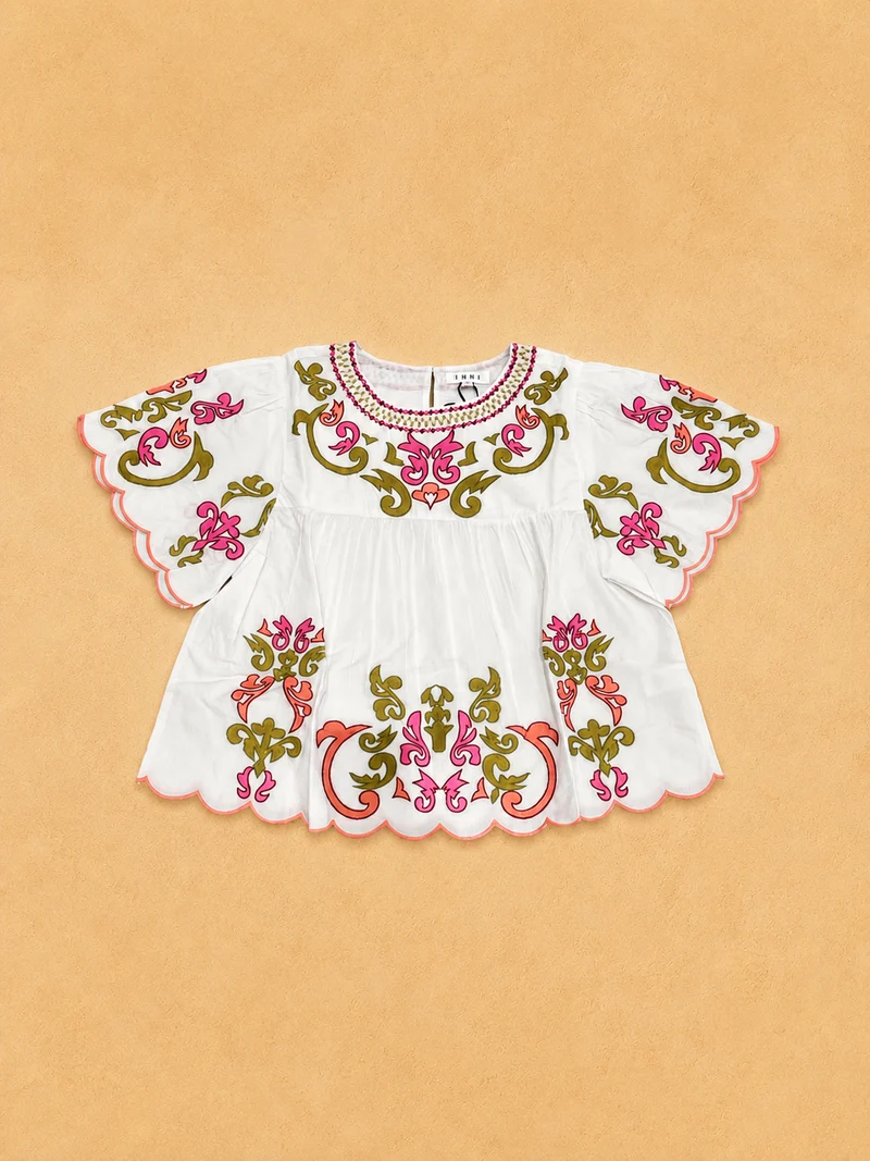 BRIDGETT Short Sleeve Embroidery Top