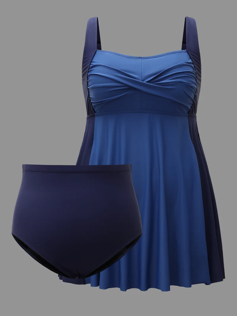 Twist Front Adjustable Straps Swim Dress