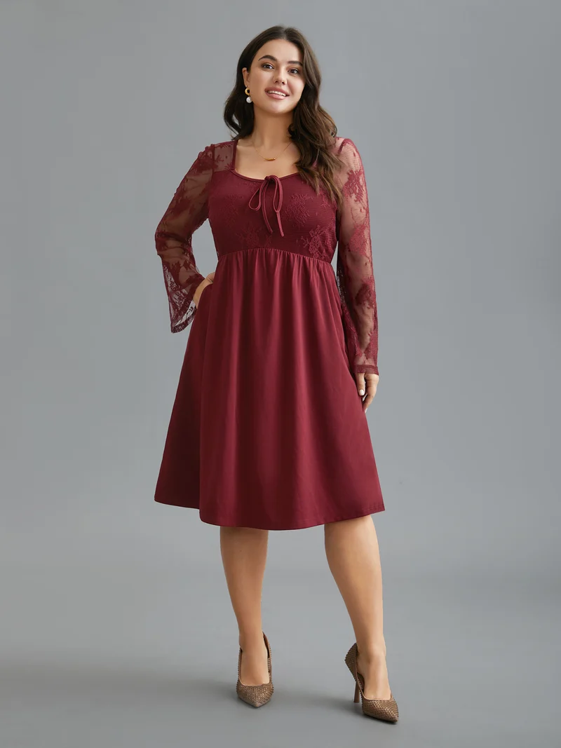 Crochet Lace Mesh Bell Sleeve Dress