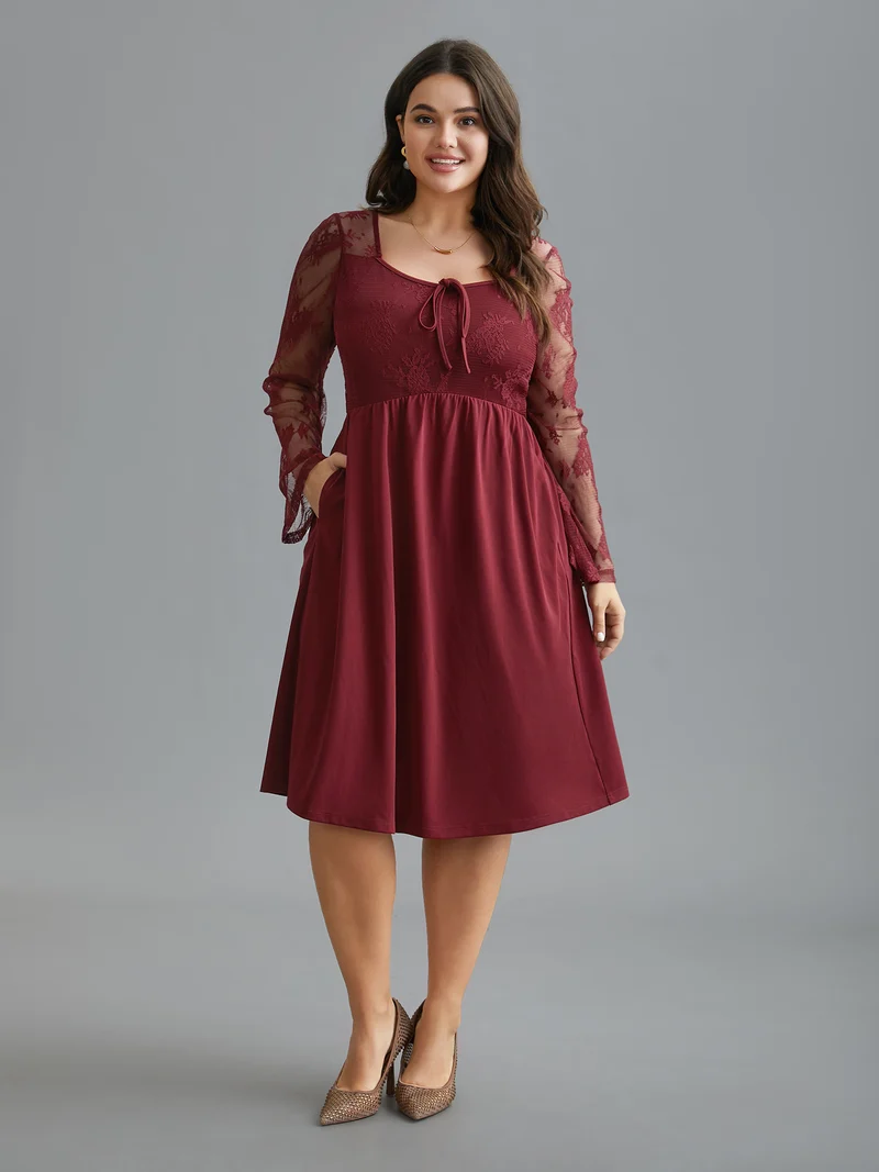 Crochet Lace Mesh Bell Sleeve Dress