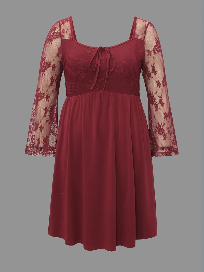 Crochet Lace Mesh Bell Sleeve Dress