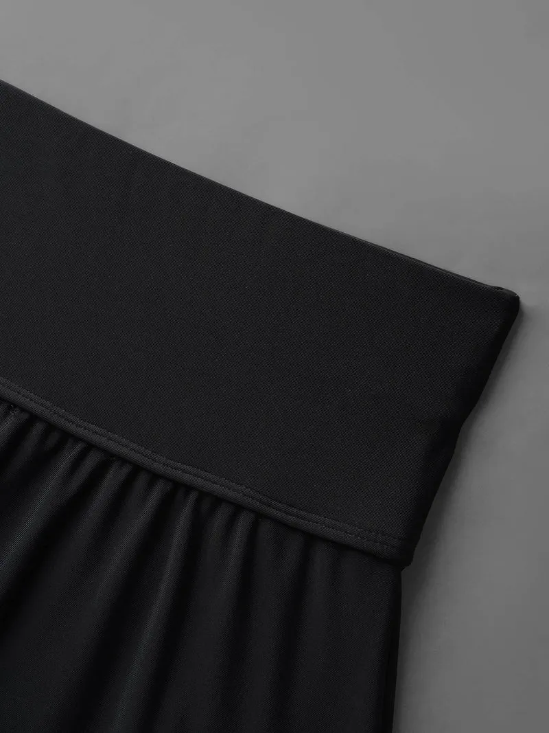 Solid Pocket Flared Swim Skirt