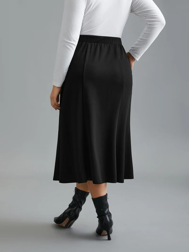 Elastic Waist Fishtail Maxi Skirt