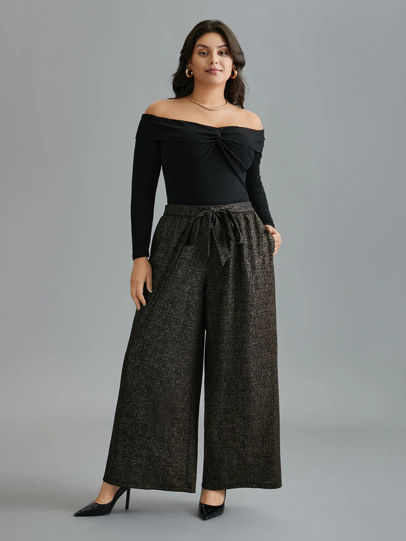 Glitter Adjustable Front-Tie Pants