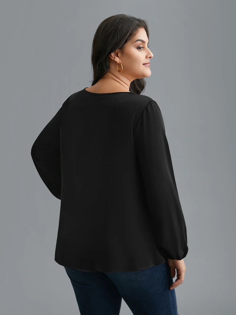 Lace Trim Sheer Neckline Blouse