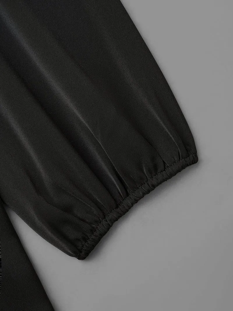 Lace Trim Sheer Neckline Blouse