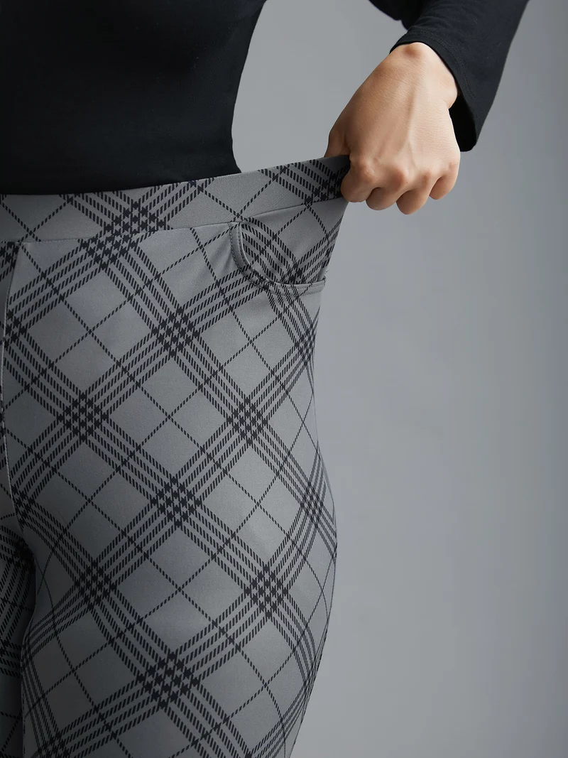 Plaid Pattern Mid-Rise Skinny Pants