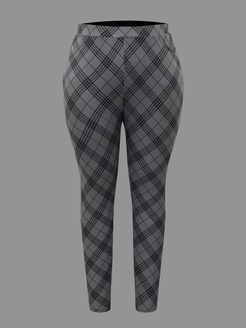 Plaid Pattern Mid-Rise Skinny Pants