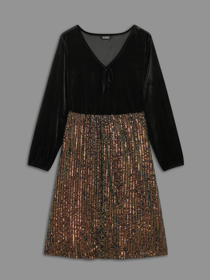 Velvet Sequin Patchwork Tie Knot Dress