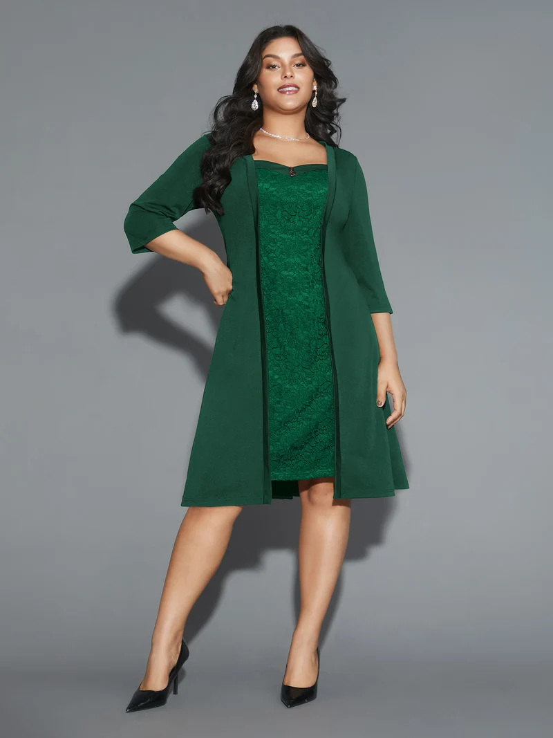 Lace Heart Neckline Pocket Midi Dress