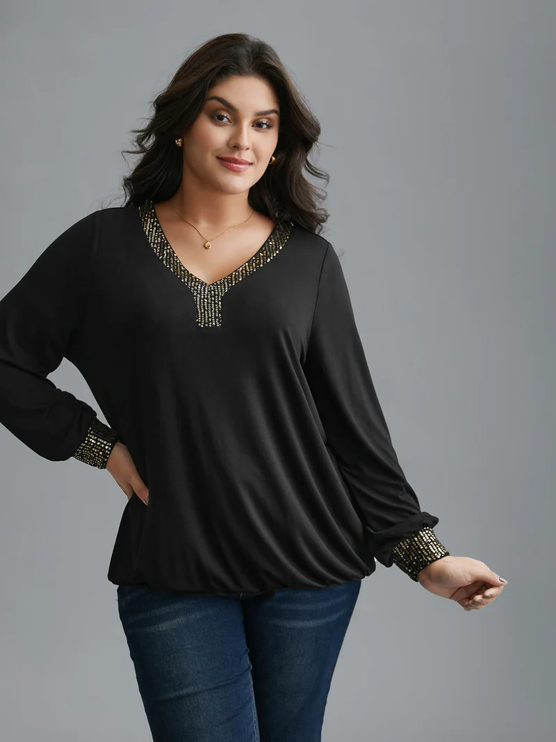 Supersoft Essentials Sequin V-Neck T-shirt