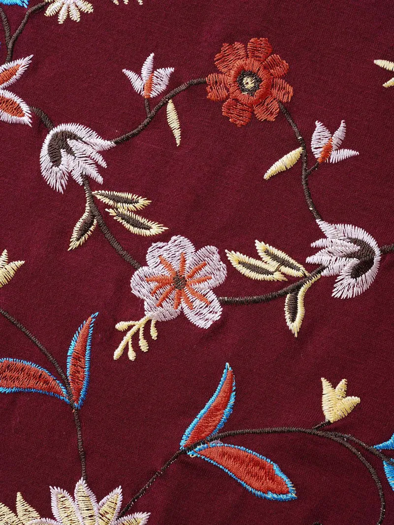 Floral Embroidery Gathered Lantern Sleeve T-shirt