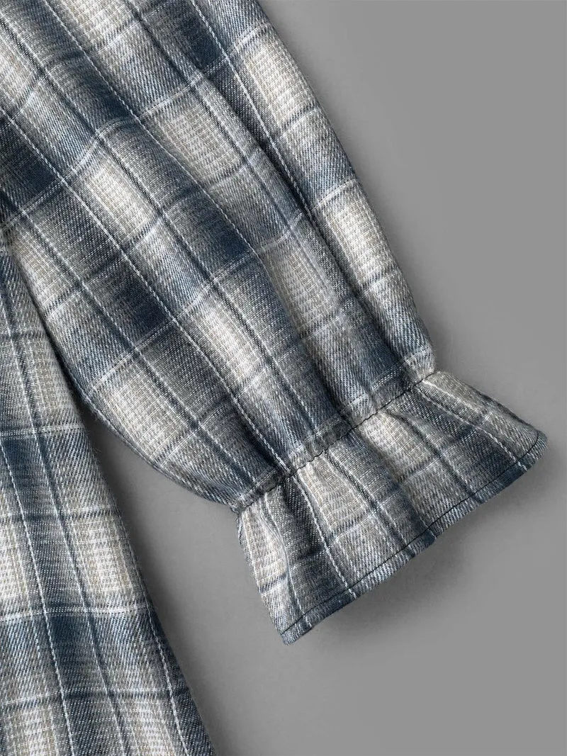 Plaid Ruffle Trim Gathered Blouse