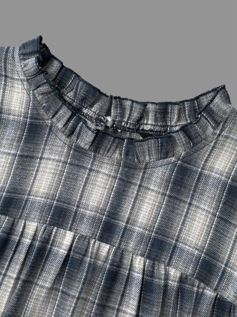Plaid Ruffle Trim Gathered Blouse