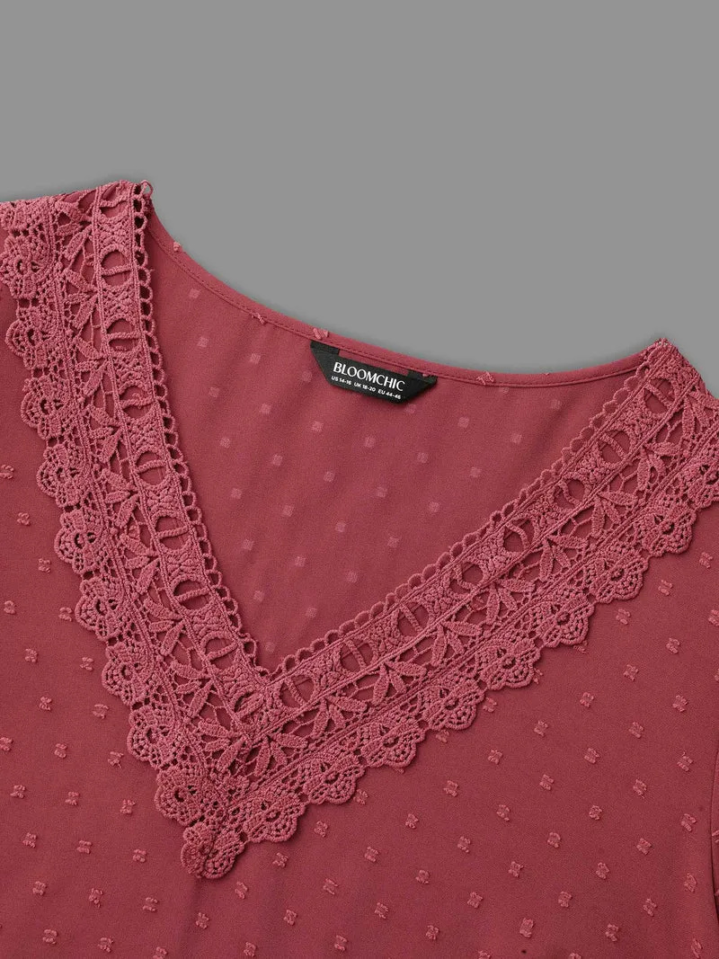 Lace Trim V-Neck Textured Blouse
