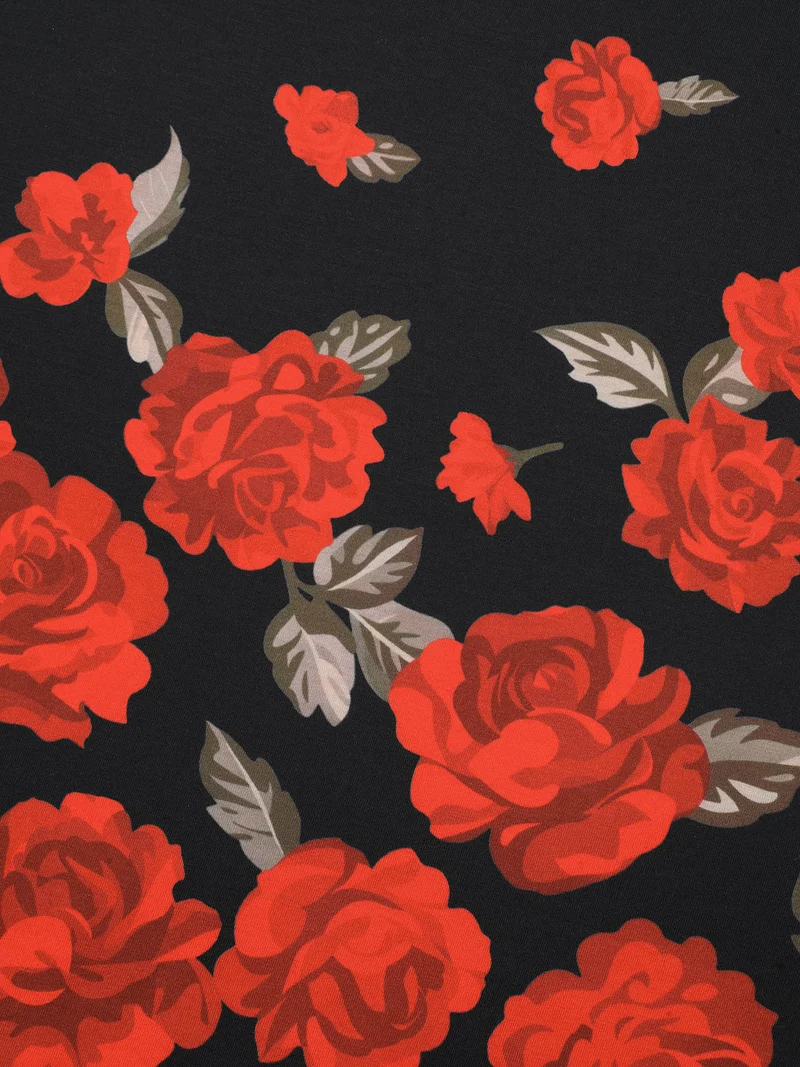 Floral Hem V-Neck Stretchy T-shirt