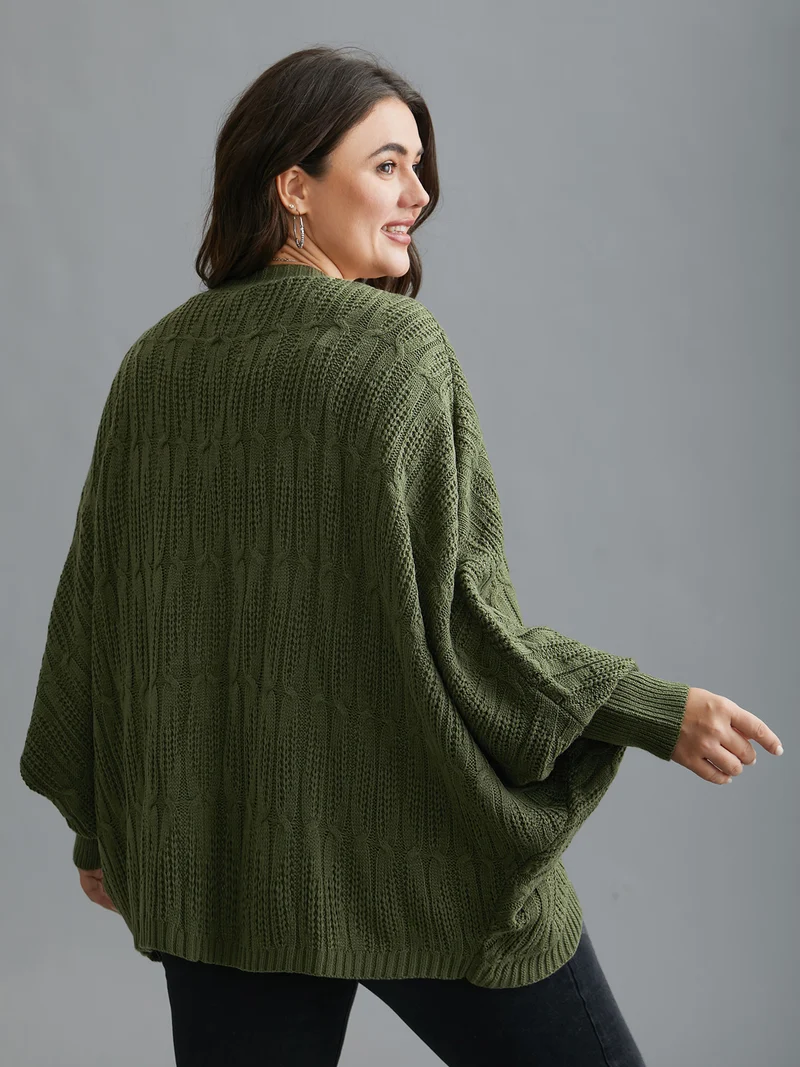 Curved Open-Front Dolman Sleeve Knit Cardigan