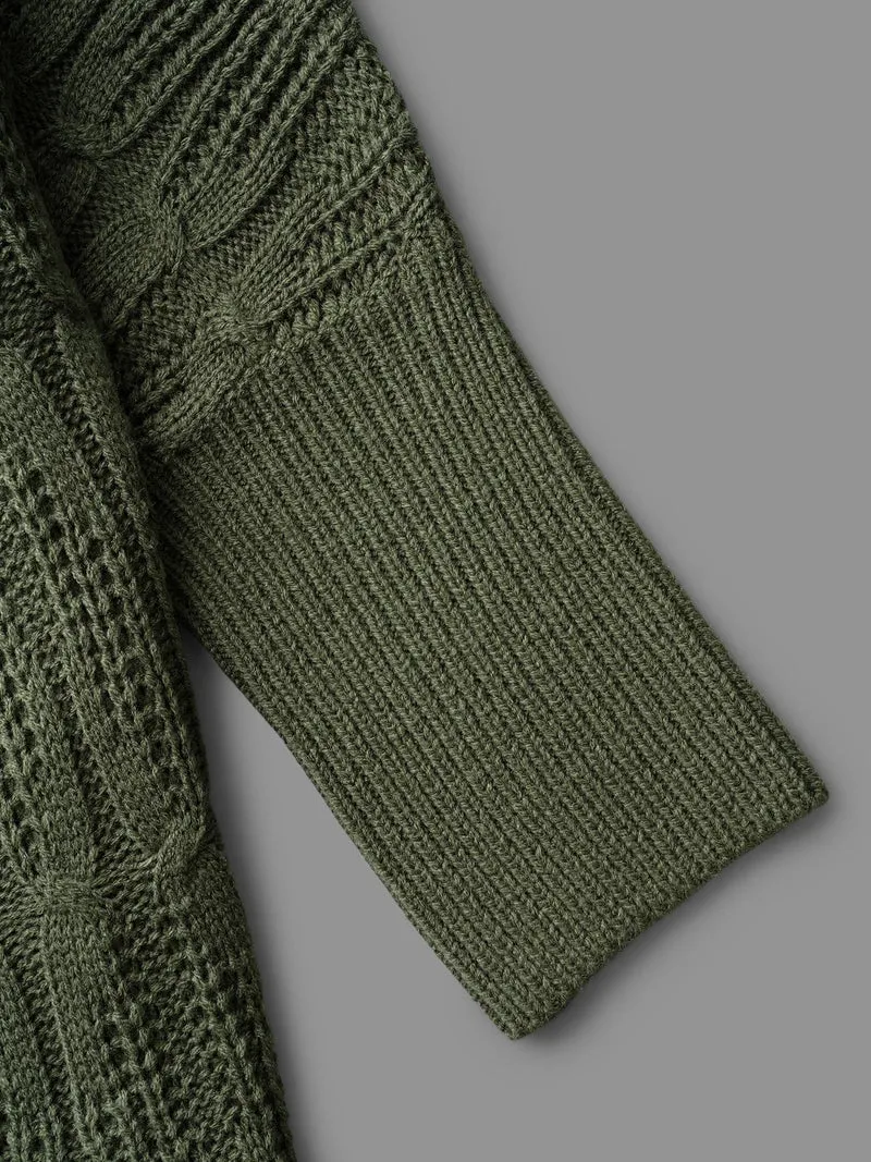Curved Open-Front Dolman Sleeve Knit Cardigan