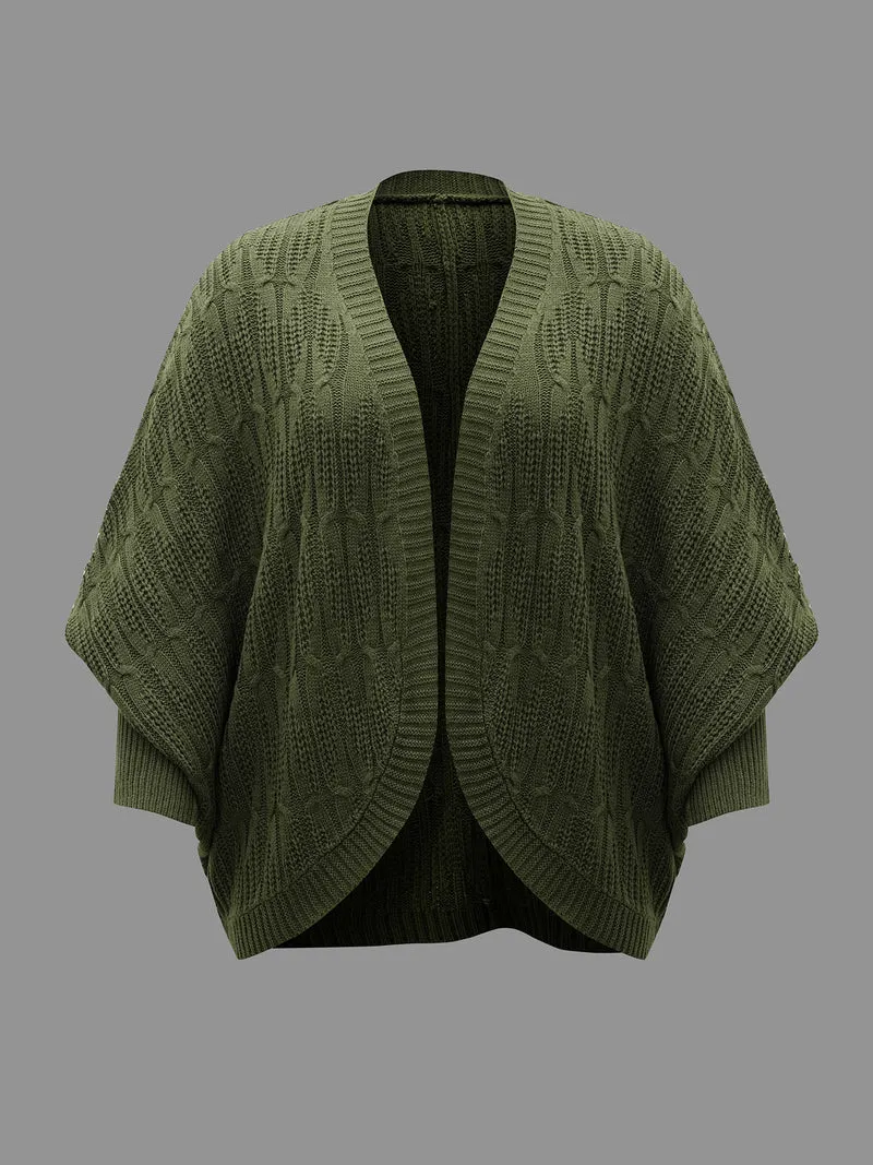 Curved Open-Front Dolman Sleeve Knit Cardigan