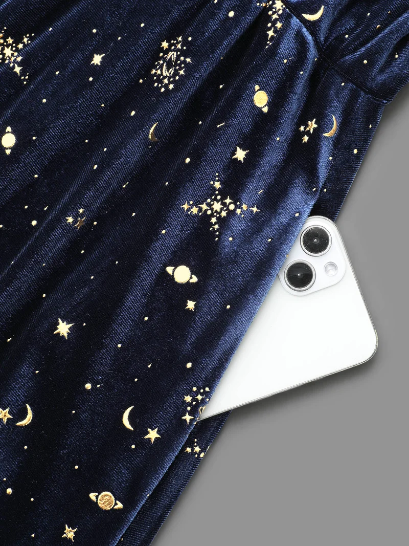Velvet Moon & Star Overlap Collar Midi Dress