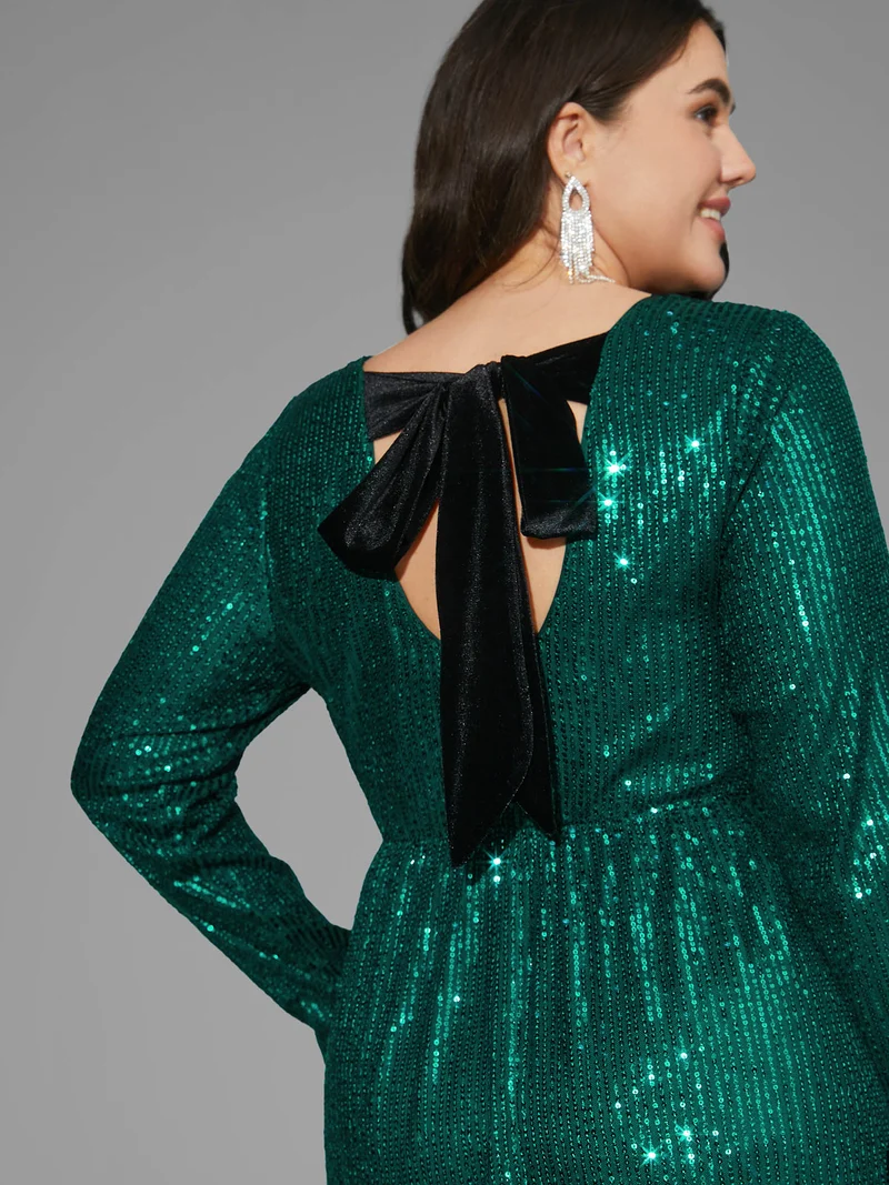 Sequin Patchwork Velvet Tie Knot Dress