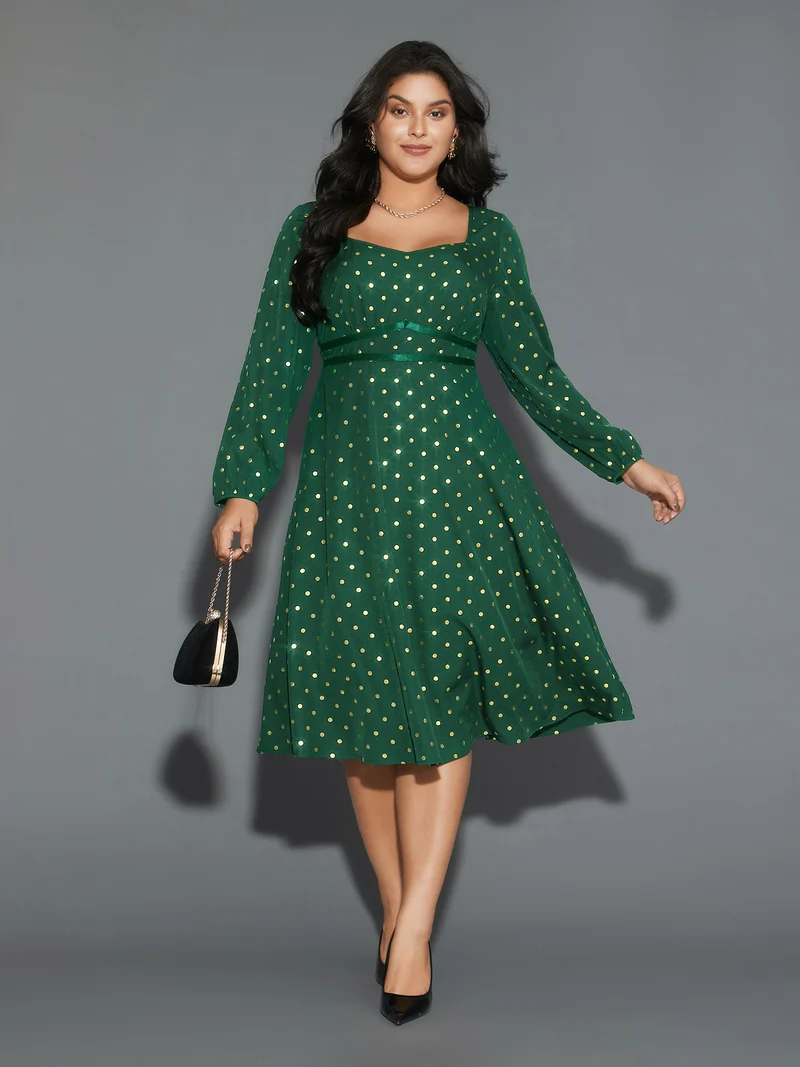 Glitter Polka Dot Heart Neckline Dress