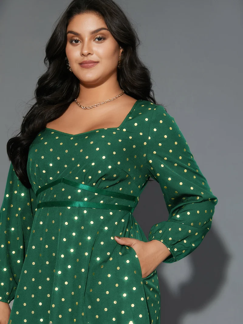Glitter Polka Dot Heart Neckline Dress