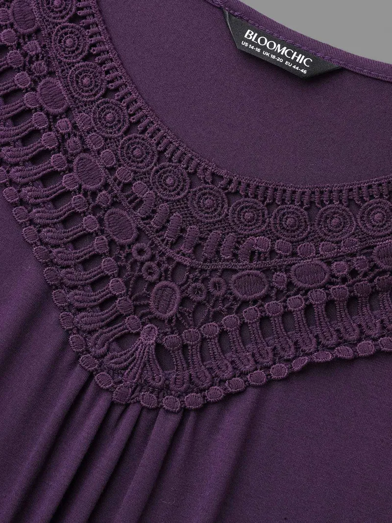 Lace Neckline Trim Ruffle Sleeve T-shirt
