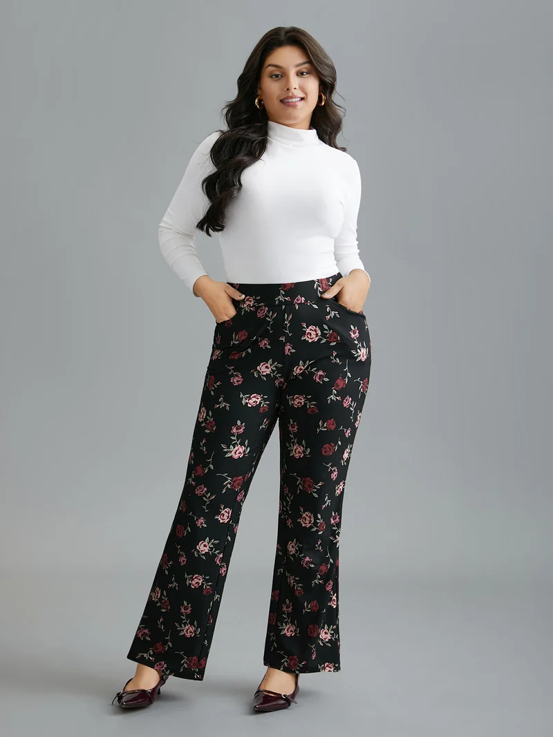 Floral Mid-Rise Bootcut Pants
