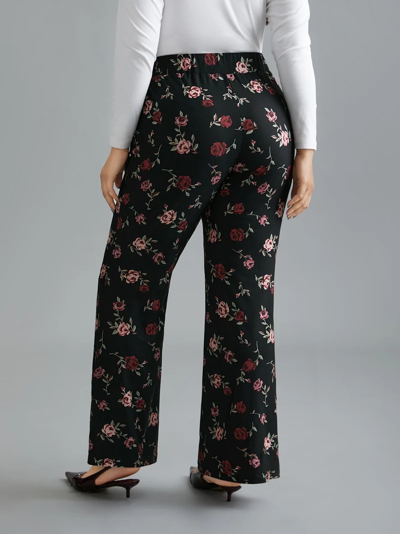 Floral Mid-Rise Bootcut Pants