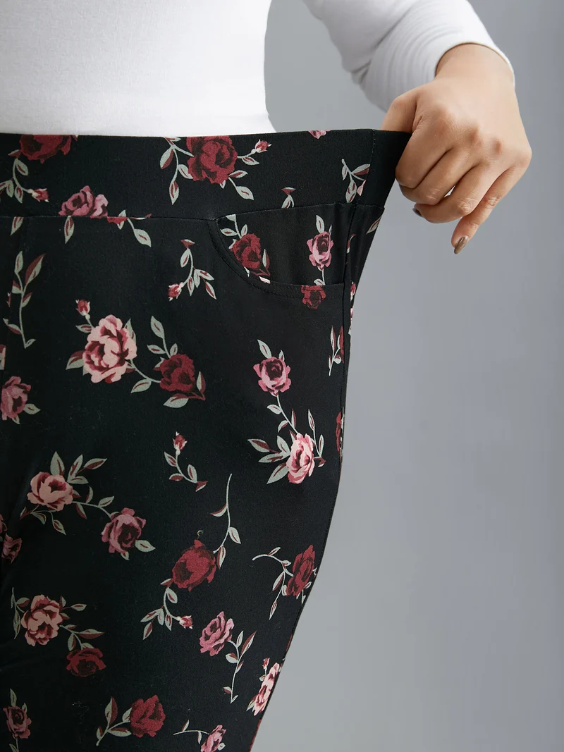 Floral Mid-Rise Bootcut Pants