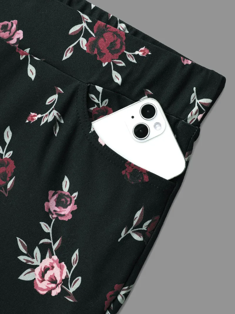 Floral Mid-Rise Bootcut Pants