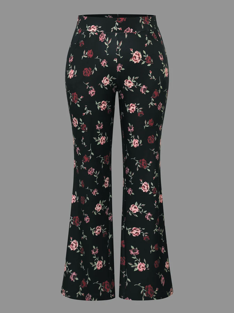 Floral Mid-Rise Bootcut Pants