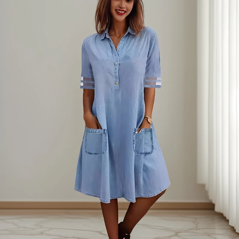 Sandra | Robe en Jean Femme Élégante Poches – Robe Denim Tendance 2026