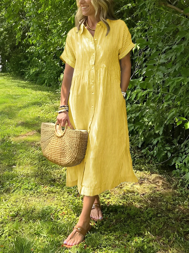 Alana | Robe-Chemise Femme Rayée Décontractée – Robe Rayures Casual Chic 2026