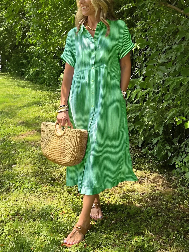 Alana | Robe-Chemise Femme Rayée Décontractée – Robe Rayures Casual Chic 2026