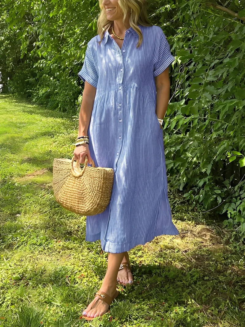 Alana | Robe-Chemise Femme Rayée Décontractée – Robe Rayures Casual Chic 2026