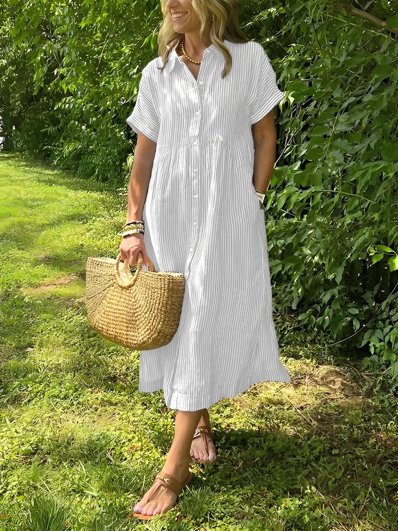 Alana | Robe-Chemise Femme Rayée Décontractée – Robe Rayures Casual Chic 2026