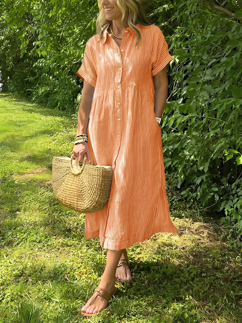 Alana | Robe-Chemise Femme Rayée Décontractée – Robe Rayures Casual Chic 2026