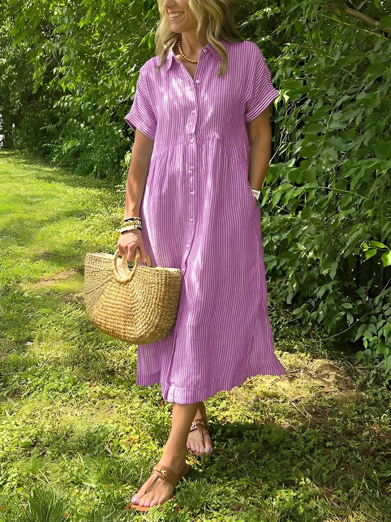 Alana | Robe-Chemise Femme Rayée Décontractée – Robe Rayures Casual Chic 2026