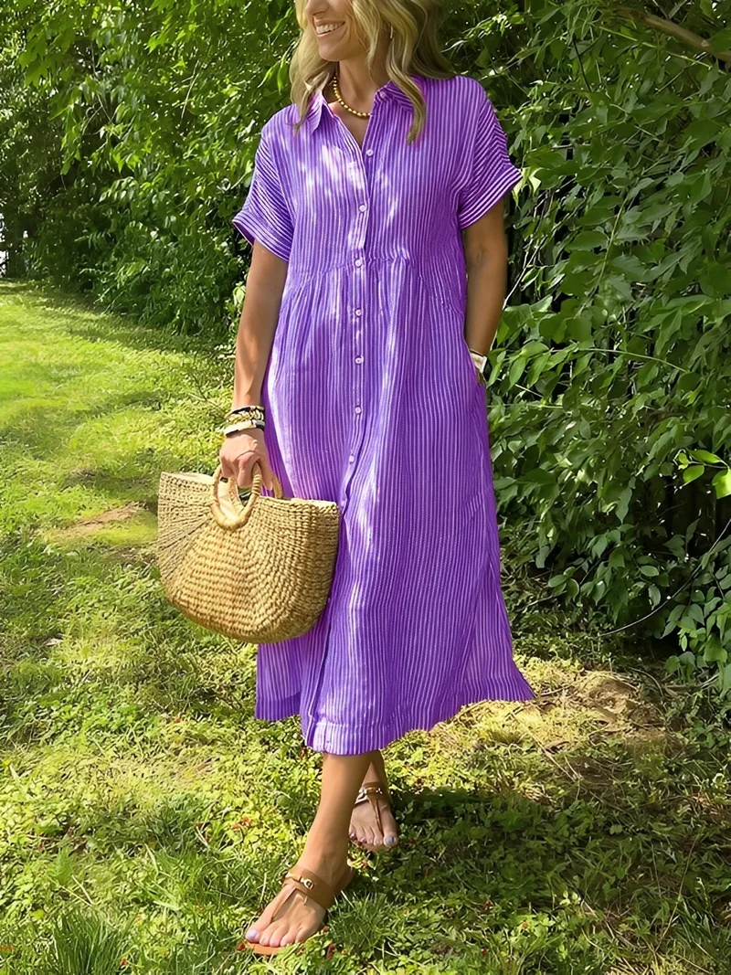 Alana | Robe-Chemise Femme Rayée Décontractée – Robe Rayures Casual Chic 2026