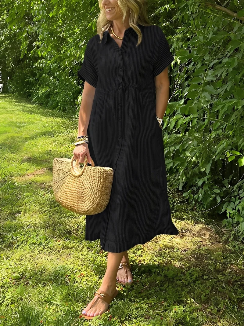 Alana | Robe-Chemise Femme Rayée Décontractée – Robe Rayures Casual Chic 2026