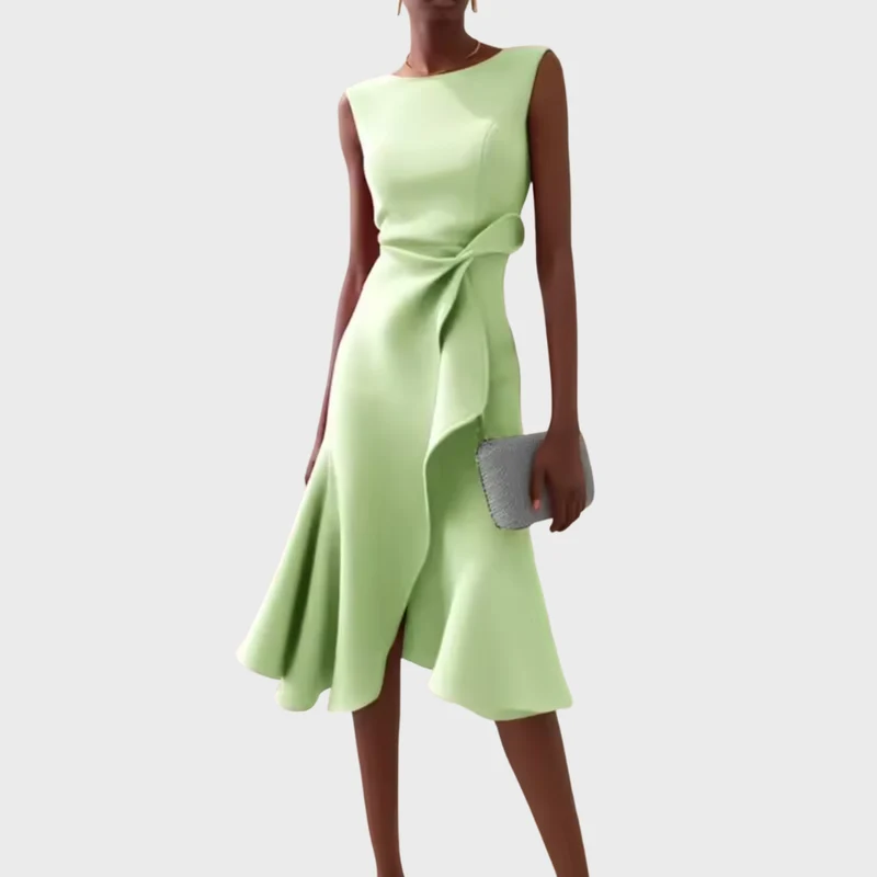 Robe portefeuille midi sans manches pour femme – Ourlet asymétrique, style élégant pour les fêtes d'été