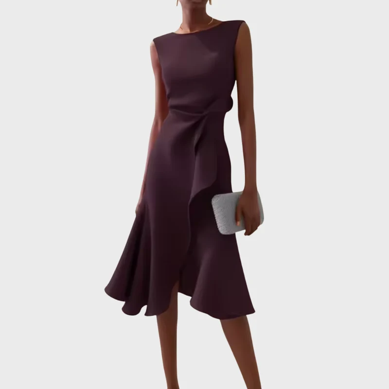 Robe portefeuille midi sans manches pour femme – Ourlet asymétrique, style élégant pour les fêtes d'été