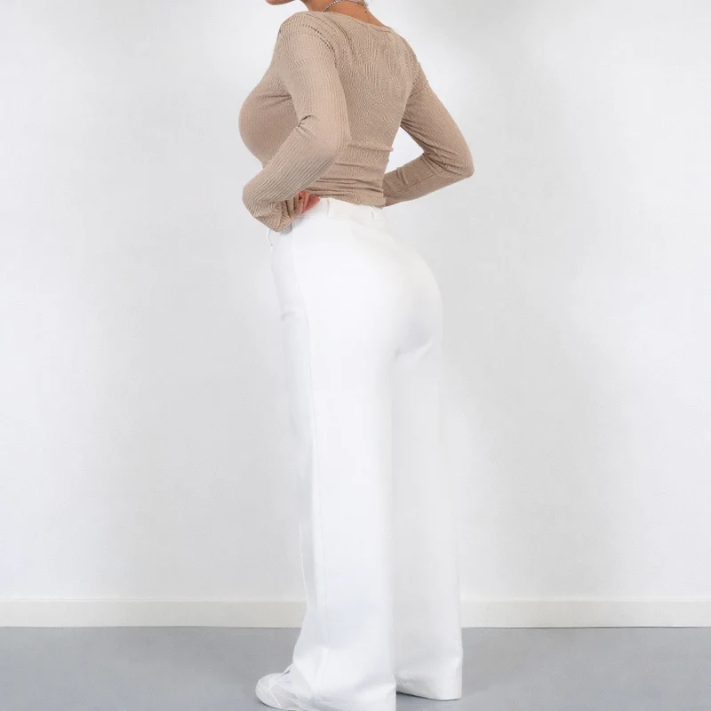 Pantalon Taille Haute Femme – Coupe Droite Élégante et Polyvalente