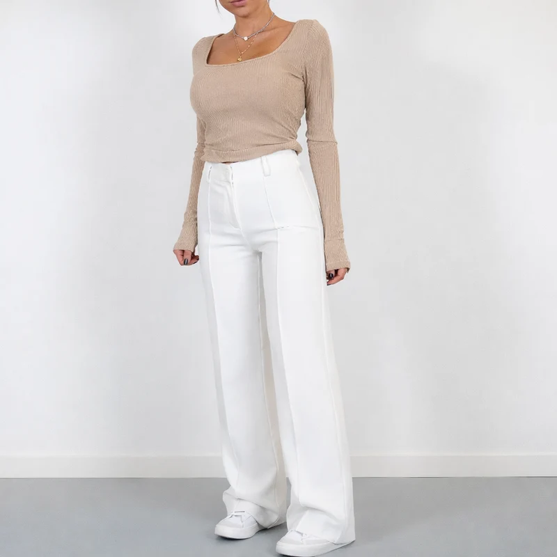 Pantalon Taille Haute Femme – Coupe Droite Élégante et Polyvalente