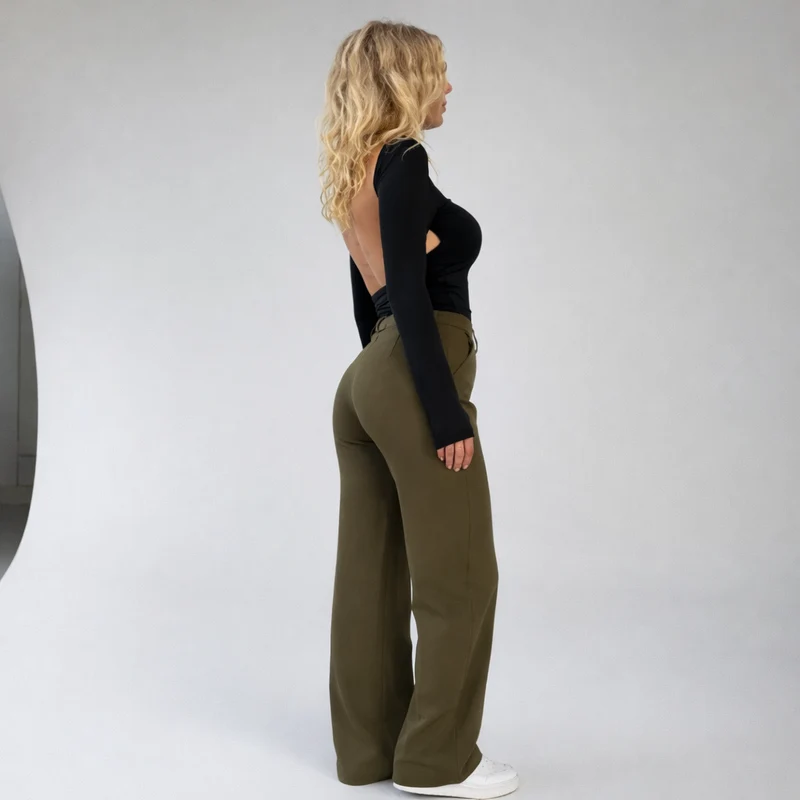 Pantalon Taille Haute Femme – Coupe Droite Élégante et Polyvalente