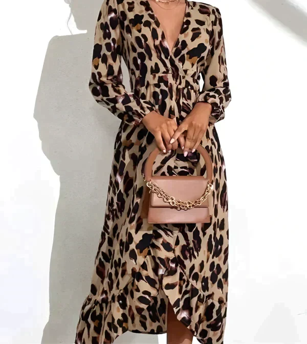 Robe imprimé léopard pour femme – Col en V, style estival décontracté et sexy